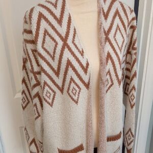 SHEIN Brown and Cream Geometric Cardigan